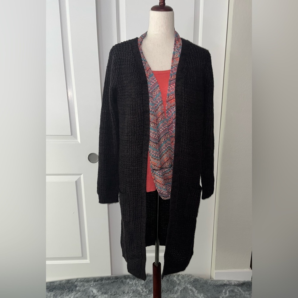 Women’s Ambiance size Large long knit duster sweater cardigan chocolate brown